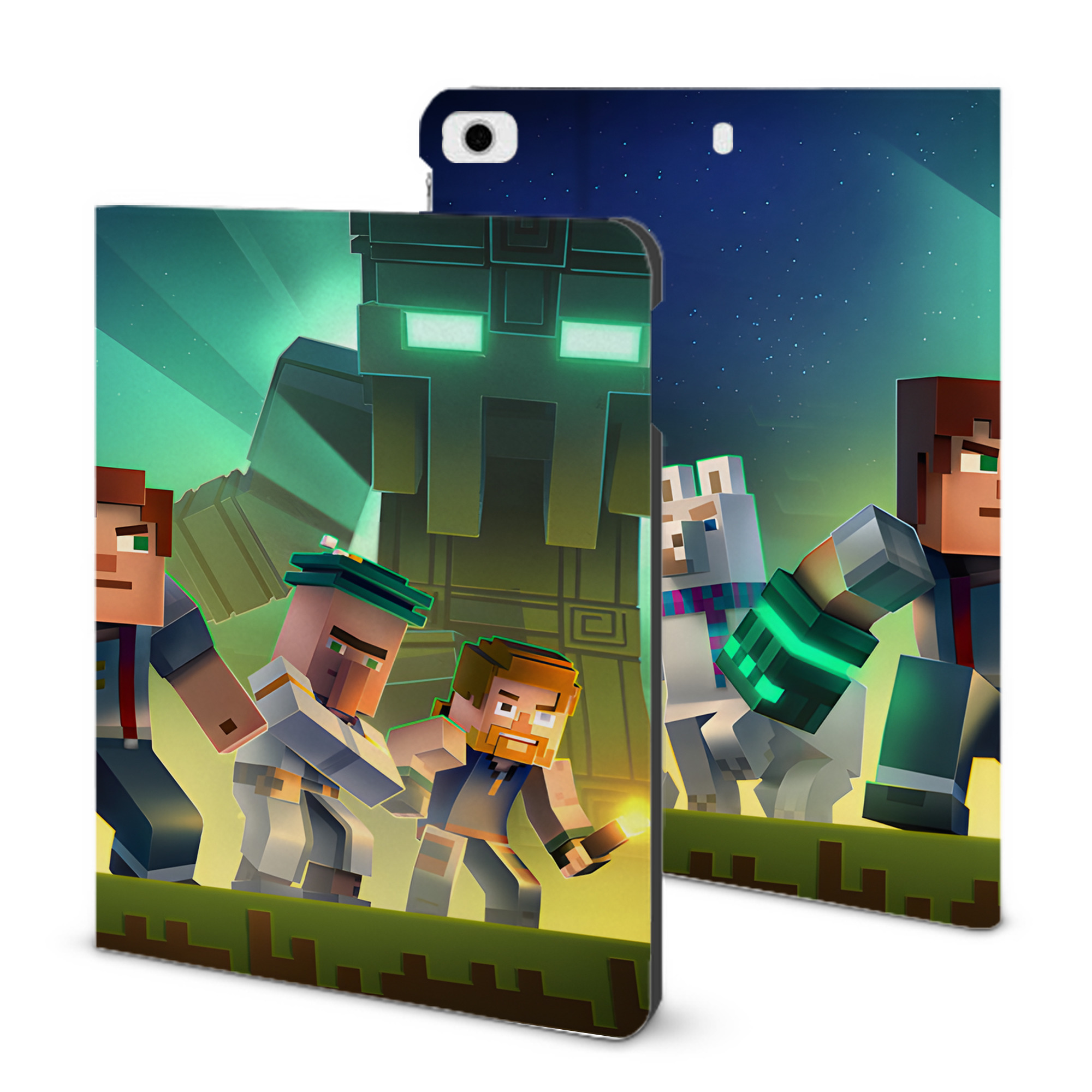 （画像用） マインクラフト ブロックの世界 Minecraft MC Block world IPad ケース ブック型 PUレザー TPU 耐衝撃 軽量 薄型 ペン収納なし 全面保護 IPad 各モデル対応